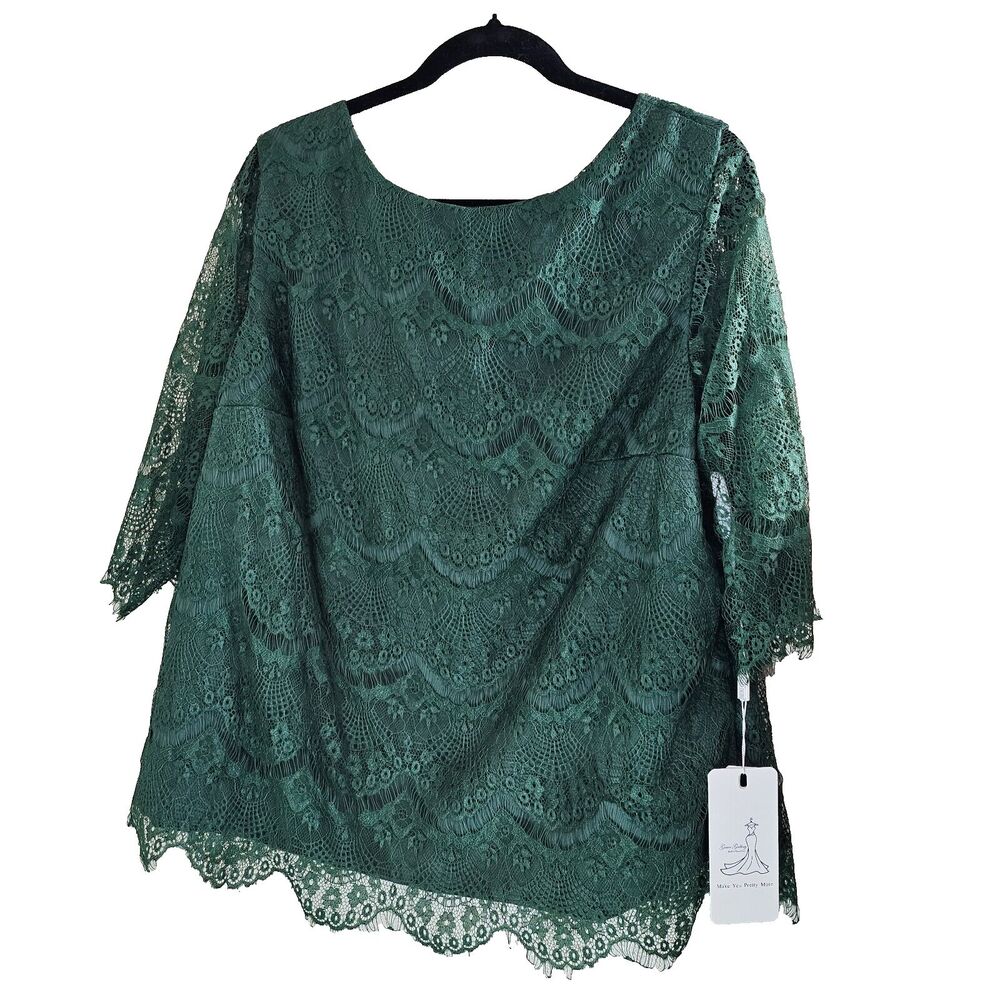 Make You Pretty brand womens lacy short sleeve top emerald green NWT size 16W